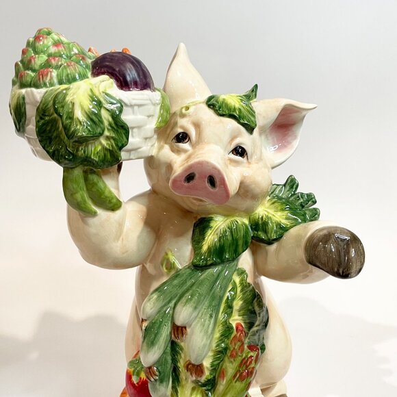 Fitz and Floyd Essentials Percy The Pig Figurine 12” Majolica Kitchen Garden - Picture 5 of 6